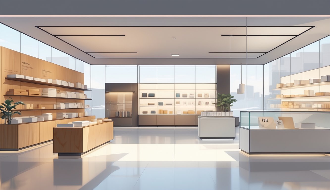 Interior of a retail store showing shelves with classic materials being replaced by modern materials, with price tags indicating rising costs.