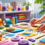 A creative workspace with various craft materials and hands assembling a quick DIY project.